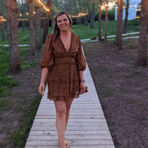 Tan, Black Spotted Flowy Dress With Keyhole Back | Color: Tan | Size: L | Bevita66's Closet Tan, Black Spotted Flowy Dress With Keyhole Back | Color: Tan | Size: L | Bevita66's Closet